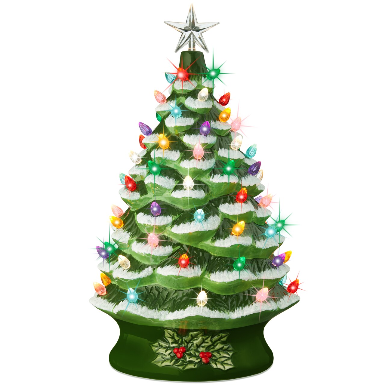 Best Choice Products 24in X-Large Pre-Lit Ceramic Christmas Tree Decor w/ 74 Bulbs, LED Light